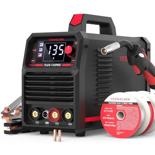 YESWELDER 135A MIG Welder, 110V Flux Core MIG/Lift TIG/Stick 3-in-1 Large LED Digital Display Welding Machine IGBT Inverter Welder
