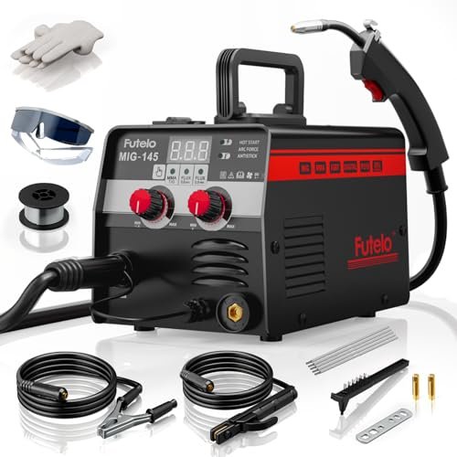 Futelo 145A MIG Welder, 3 in 1 Flux Core/Lift TIG/Stick Welding Machine 110V IGBT Inverter Gasless Welder with Synergy Control for Metal Repair & DIY Projects