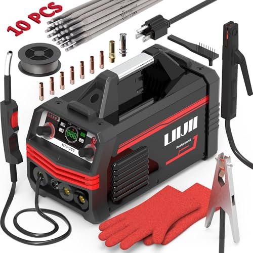 LIIJII 150A MIG Welder 3-in-1 Welding Machine, MIG/Lift TIG/Stick Welder Machine 110V, Portable Gasless Flux Core Welder IGBT Inverter Welder with LED Digital Display