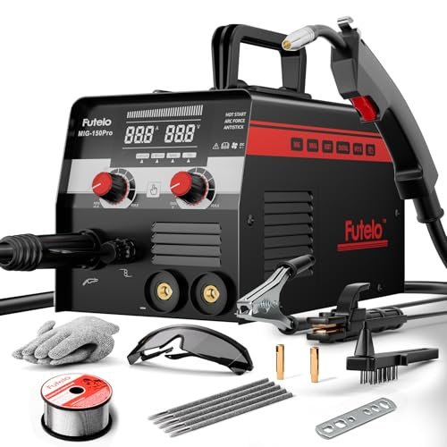 Futelo 150A MIG Welder, 3 in 1 Flux Core/Lift TIG/Stick Welding Machine 110V, Portable IGBT Inverter Gasless Welder with Synergy & Large LED Display for Metal Repair