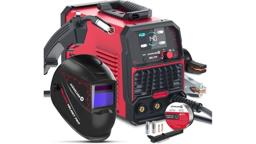 Compact 110v portable welder resting in a bright home workshop
