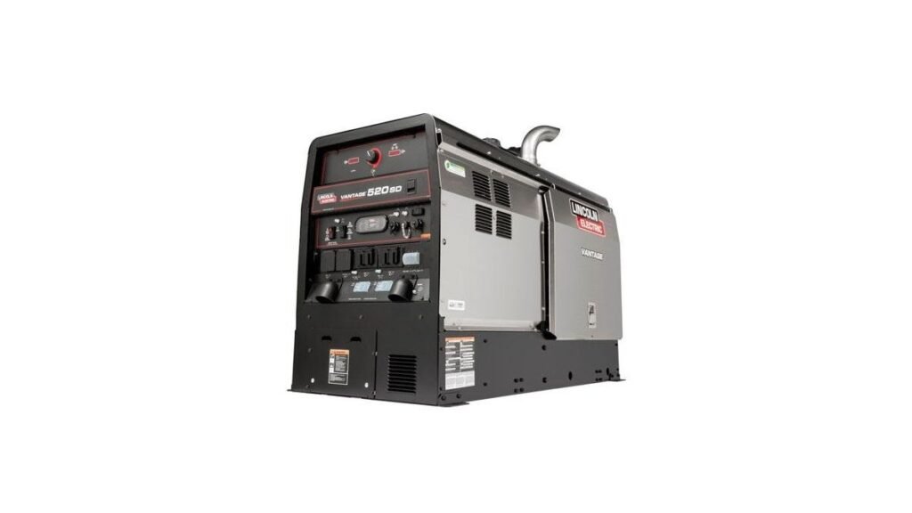 Portable engine driven welder generator in a tidy workshop with welding cables